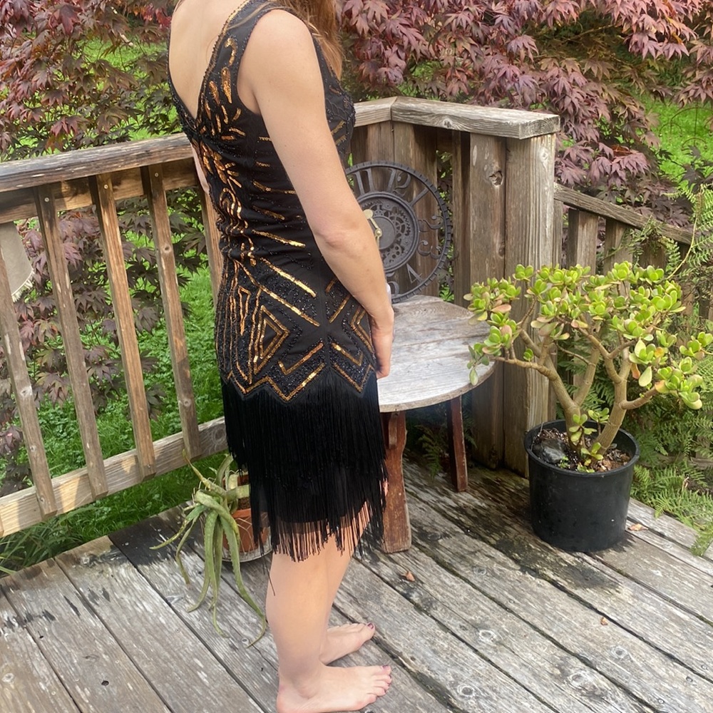 Babeyond fashion classic black and gold Sparkly Sequin Bodycon Flapper Dress XS - Picture 4 of 5